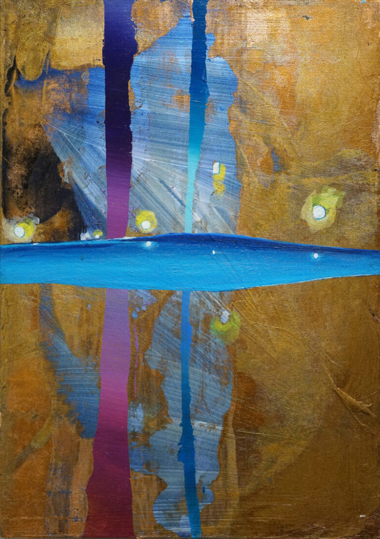 Water 1, 2023, acrylic, gold leaf, canvas, 35 x 25 x 4 cm