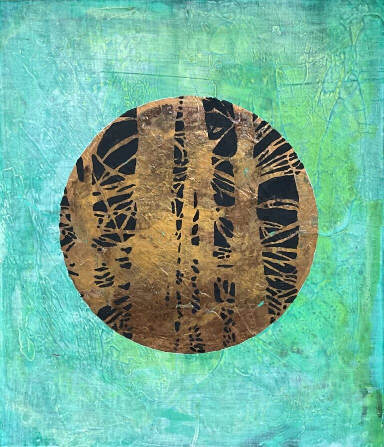 Forest in a circle, 2022, mixed media, canvas, 35 x 30 x 2.5 cm