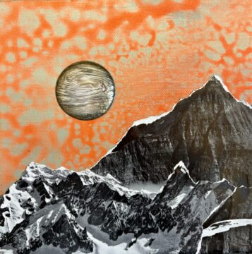 The Paper Mountain, 2026, акрил и хартия върху платно, 20 х 20 х 4.5 см