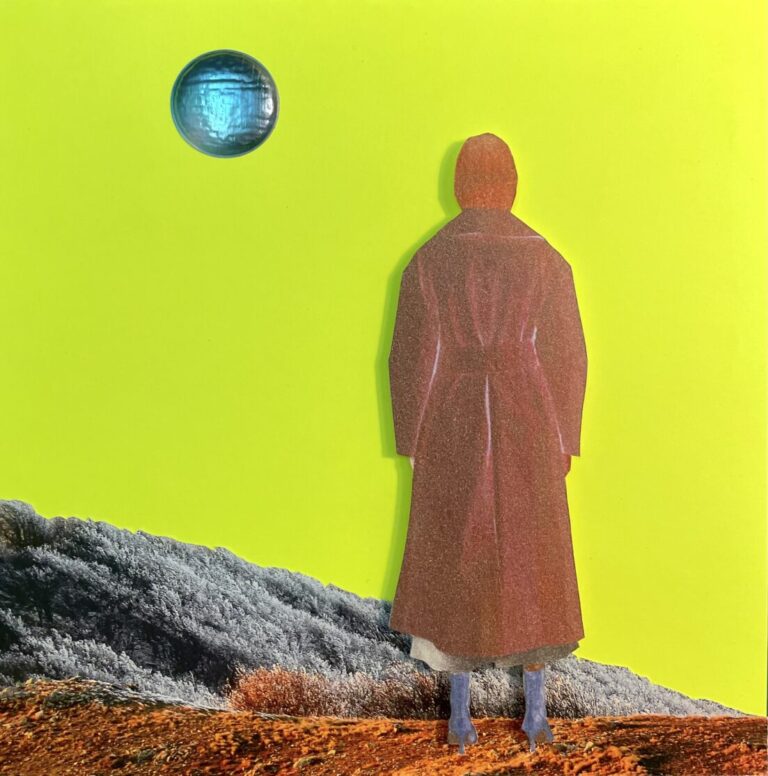 Planet caravan, 2023, collage, paper, 20 x 20 cm (framed 27 x 27 x 6 cm)